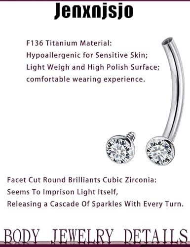 Jenxnjsjo F136 Titanium 16g 6/8/10mm Eyebrow/Rook/Snug/Vertical-Labret/VCH/Snake-Eyes/Anti-Tragus/Christina/Daith/Belly-Button/Bridge/Hood/Surface Curved Barbell Piercing Jewelry for Women Men4