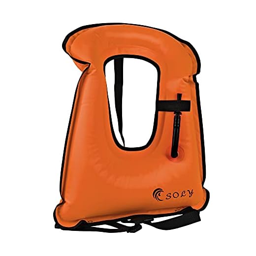 SOLY Inflatable Snorkel Vest Adult, Snorkeling Vest Adjustable Light Snorkeling Jackets for Diving Low Impact Water Sports Safety for 66-220 lbs(Orange Adult)