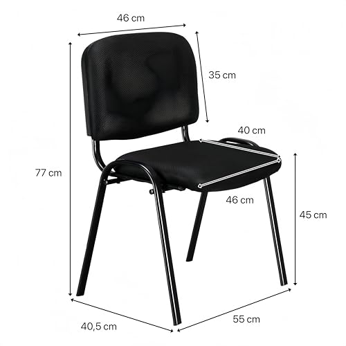 Bonnlo 5er-Set Stapelbare Besucherstühle, Schwarzes Mesh & Stahlrahmen, Armlos, Bürostühle für Empfang, Konferenzraum, Wartezimmer, Stapelbar, 150 kg Belastbarkeit, Schwarz