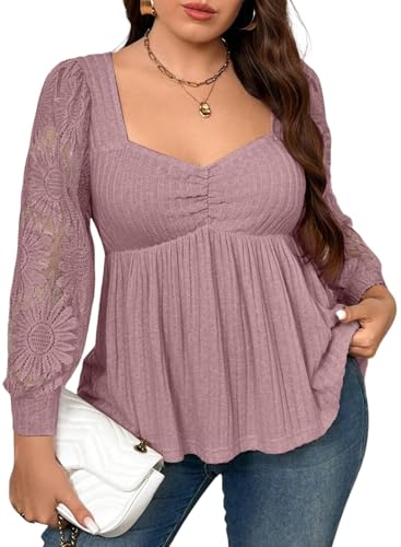 AlvaQ Plus Size Women Tops Fall Winter Lace...