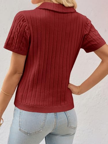 Image of Imily Bela Womens Polo V Neck Pullovers Lightweight Short Sleeve Cable Knit Sweater Business Casual Summer Tops 2025