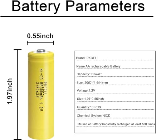 PKCELL 4 Pack Pilas AA 1.2V 300mAh Recargables NiCD miniatura 2