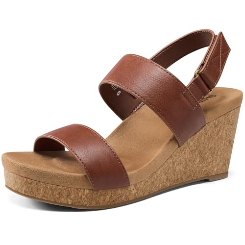 SHIBEVER Brown Cork Wedge Sandals for Women 2026 Dressy Summer Comfortable Walking Arch Support...