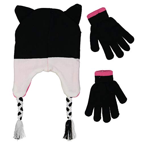 PEAK 2 PEAK Girls Cat Face Beanie Winter Hat and Glvoes Cold Weather Set, Age 4-72