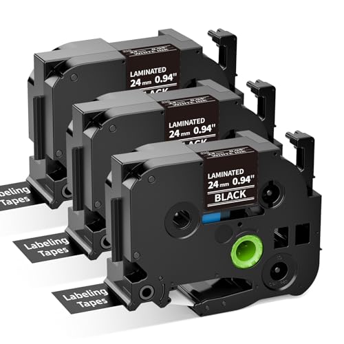 Upwinning Tze 355 Bänder 24mm Schwarz Kompatibel mit Brother P-touch Bänder 24mm Schwarz TZe-355, Tze 24 mm White on Black TZe355 Aze-355, kompatibel für Brother P710BT P700 D600 P900 E550VP, 3er-Pack