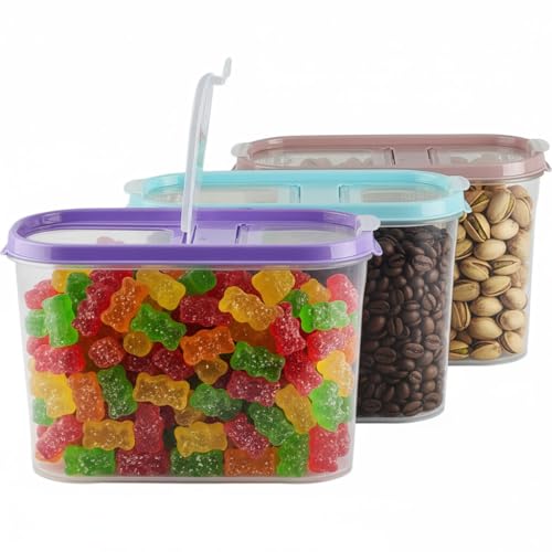 My-goodbuy24 Schüttdosen für Müsli - Cornflakes - 3er Set - Vorratsdosen für Lebensmittel - Frischhaltedosen - Streudosen - 2 Aufklappbare Deckel - stapelbar - Spülmaschinenegeeignet (3, 1,4L - Mix)