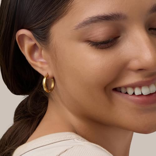 14K Gold Filled Gold Hoop Earrings for Women, S925 Sterling Silver Post Chunky Gold Hoop Earrings for Women, Dainty Lightweight Hoop Earrings2