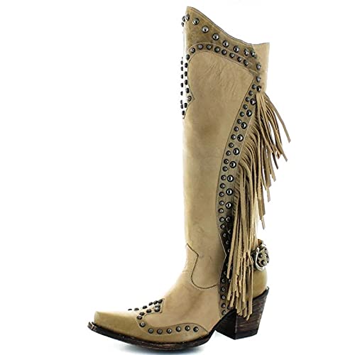 Damen Cowboystiefel LLonGao Retro Fransen Ritter Stiefel Quadratische...