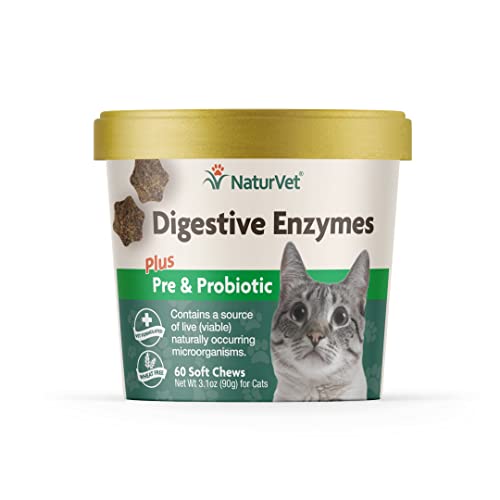 NaturVet – Digestive Enzymes For Cats Plus Probiotics – 60 Soft Chews – Helps Support Diet Change & A Healthy Digestive Tract – Aids in the Absorption of Vitamins & Minerals – 30 Day Supply