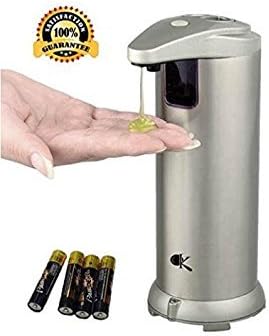 Automatic Touchless Hands Free Soap Dispenser - Free Batteries - Warranty - Hygienic Waterproof Base Brushed Nickel Automatic Soap Dispenser Touchless ideal for Kitchens Bathrooms