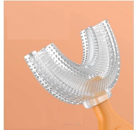 Image of 360 U-Shaped Manual Toothbrush With Food Grade Silicone Head|Soft Bristles For Babies & Kids' Sensitive Gums & Teeth|Easy Grip|Dental Care|Oral Hygiene- Pack Of 1,Assorted