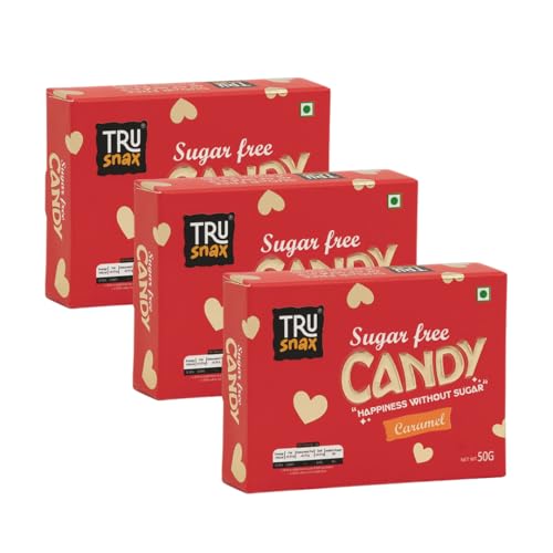 Image of TruSnax SugarFree Hard Candies | Caramel Flavour Candy | Diabetic Friendly Toffee | No Added Sugar | 150g(50 * 3)