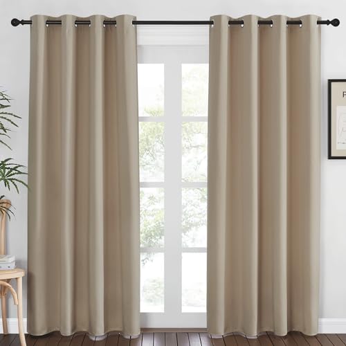 NICETOWN Blackout Curtains 84 Inch Length, Thermal Insulated Room Darkening Drapes Grommet Window Covering for Living Room Bedroom (W52 x L84 Inch, 1 Panel, Taupe)