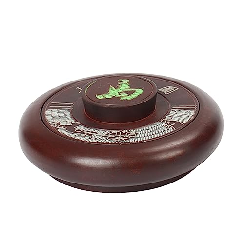 Couvercle ancien rond Holibanna en bois naturel de calligraphie