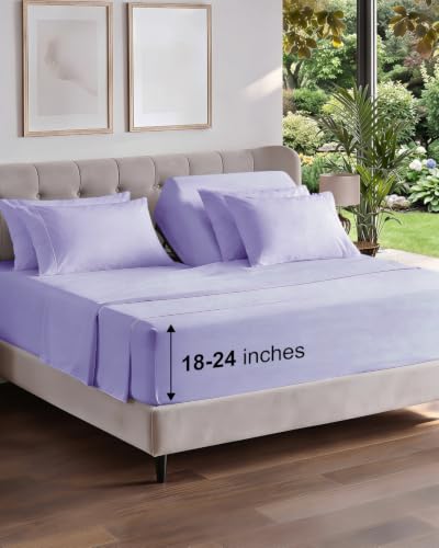 Image of Extra Deep Flex Top Split Head King Sheet Set - 6 Piece Breathable and Cooling Sheets - Hotel Luxury Bedding for Women, Men, Kids & Teens - Easy Secure Fit - Extra Deep Pockets - Lavender