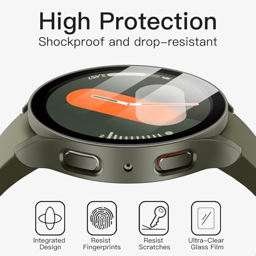 Image of JETech Cover Case with Screen Protector for Samsung Galaxy Watch 7 40mm, Overall Protective Cover, Built-in Tempered Glass Film High Sensitivity, 2 Pack (Green)