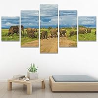 SIGNWIN 5 Panel Canvas Wall Art Animals Expressionism Group Modern Artwork for Home Decorations Ready to Hang - 60
