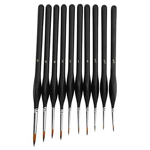 Juego de 10 Pinceles de Detalle, cerdas Suaves de Nylon con Mango ergonómico para Acuarela, acrílico y Gouache, Pinceles de Arte Fino para Papel, Lienzo y plástico.