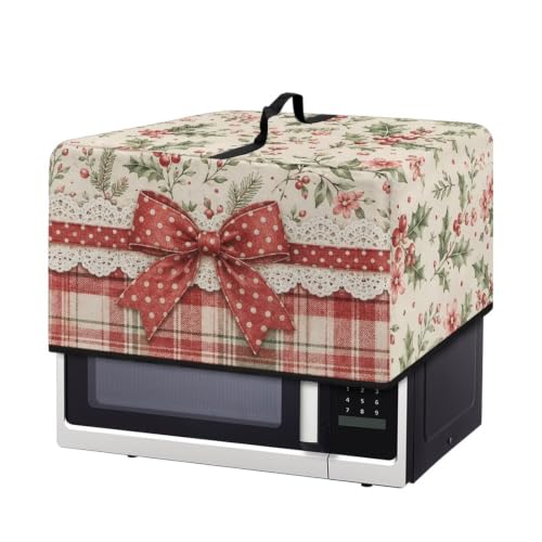 Image of Microwave Oven Cover Christmas Decor Air Fryer Toaster Protector Electrical Appliance Cover for Kitchen Countertop, L, 20.9 x 15.7 x 12.4 Inches, Christmas Bow Holly Plaid