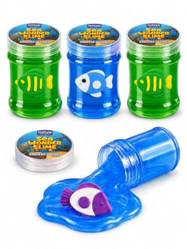 Image of HOTKEI Sea Wonder Slime for Kids 3 to 10 Years Stretchable Slime with Surprise Fish Eraser Inside Soft Non-Sticky DIY Slimy Fun Toy Birthday & Return Gift for Kids Girls & Boys Pack of 4