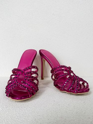 Frankie Hsu Ladies Stiletto High Heeled Sandals, Pink Satin Rhinestone Gems Crystal Designer Style, Big Large Size US5-19 Unisex Shoes For Women Men4