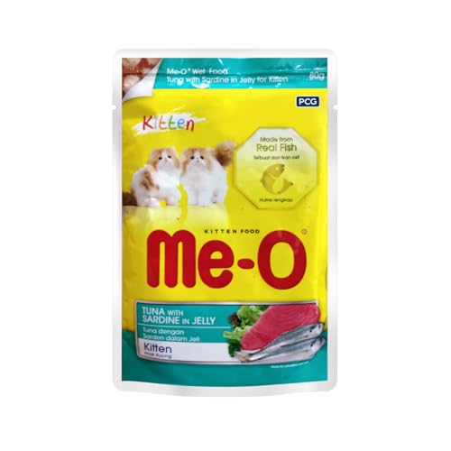 Image of ME-O Pouch Kitten Food - Tuna and Sardine in Jelly 80G /48 (Pack of 12, 960g)