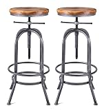 LOKKHAN Industrial Bar Stool-Vintage Adjustable Swivel Metal Wood Stool-Rustic Farmhouse Bar Stool-C