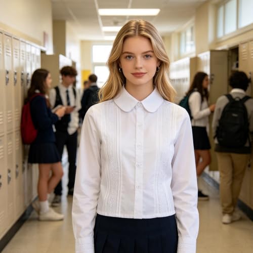 Image of Girls' Long Sleeve Peter Pan Collar Shirt Girls School Uniform Shirts