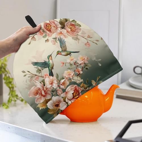 Image of Hummingbird Flower Tea Cozy for Teapot Tea Insulated Cosy for Kitchen Accessory Tea Pot Cozy for Keeping Warm