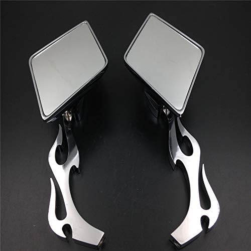 HTTMT MT336-CD Diamond Flame Stem Mirrors Compatible with Harley Davidson Or Metric Bike Chromed