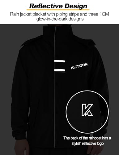 Image of KUTOOK Men's Rain Jacket Waterproof Hooded Lightweight Breathable Raincoat for Outdoor Cycling Hiking Running M-3XL