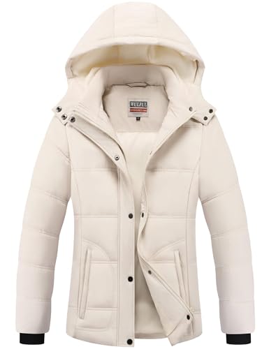 WULFUL Women's Winter Coats Lightweight Warm Thicken Puffer Jacket Waterproof Quilted Winter Jackets with Removable Hood