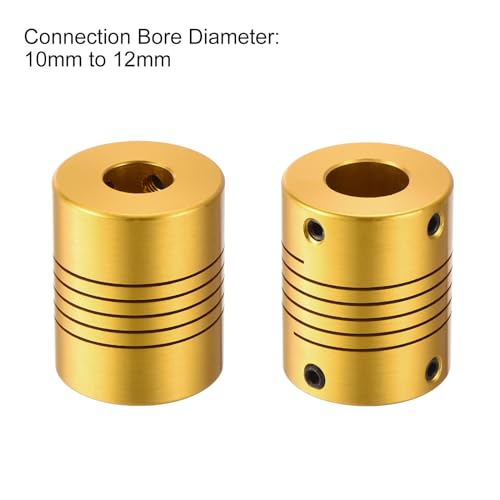 QUARKZMAN 1 Stück Flexible Kupplungen 10mm bis 12mm Aluminium Wellenkupplung L31xD25mm Klauenkupplung Gelenkverbinder für DIY Encoder Motoren 3D Drucker Schrittmotor Golden