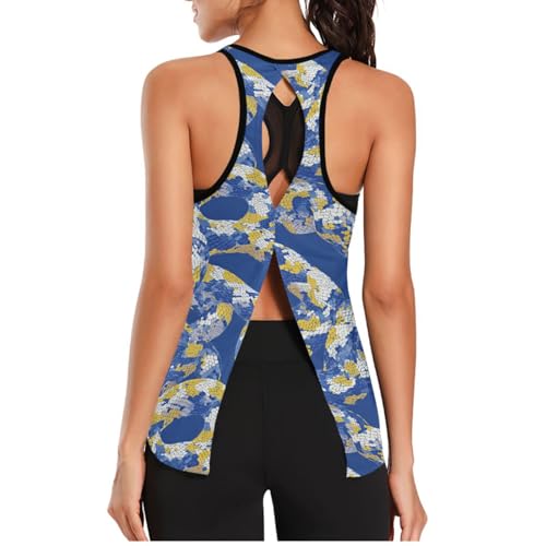 voucong Haut d'entraînement en maille pour femme - Manches amples et ajustées - Coupe sèche - Pour course à pied, yoga, zoo, Zoo Snake Blueberry Blanc cassé, XXL