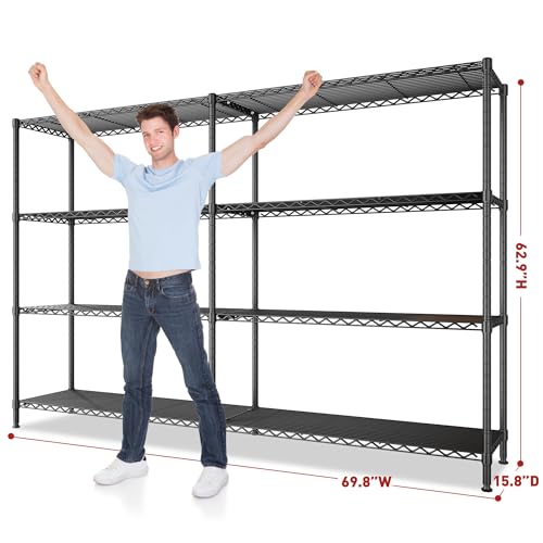 Image of REIBII 4-Tier Heavy Duty Wire Shelving,1250LBS Storage Shelf Shelf Rack | 250 lbs /shelf, heavy-duty steel, rust-resistant, adjustable clips, tool-free 10-min, fits garage, kitchen, pantry, commercial
