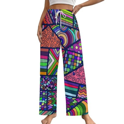 Pantalon de pyjama femme géométrique abstrait avec poches taille S