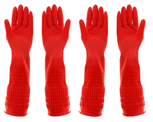 HYX 2 Pairs Heavy Duty Rubber Gloves with Extra Long Cuffs, Durable Kitchen Gloves with Non-slip Grip, Car Washing Gloves Suitable for Dish washing, Household Cleaning, Gardening, Size M