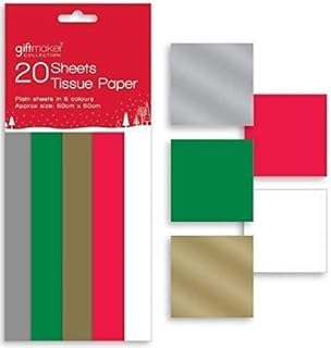 20 Sheets of Christmas Tissue Paper Plain Traditional Colours