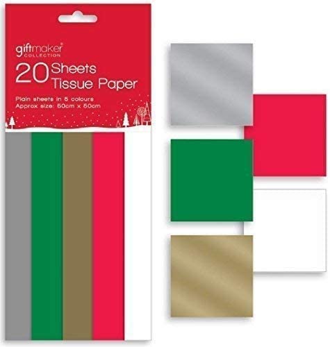Giftmaker Collection 40 Sheets of Christmas Tissue Paper Plain Traditional Colours
