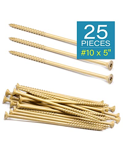 Image of IMSCREWS #10 x 5 Inch Deck Screws (25 Pack), Exterior Wood Fasteners - Epoxy Coated Star Drive Flat Head for Pressure Treated Lumber, Timber & Framing (Bit Not Included)