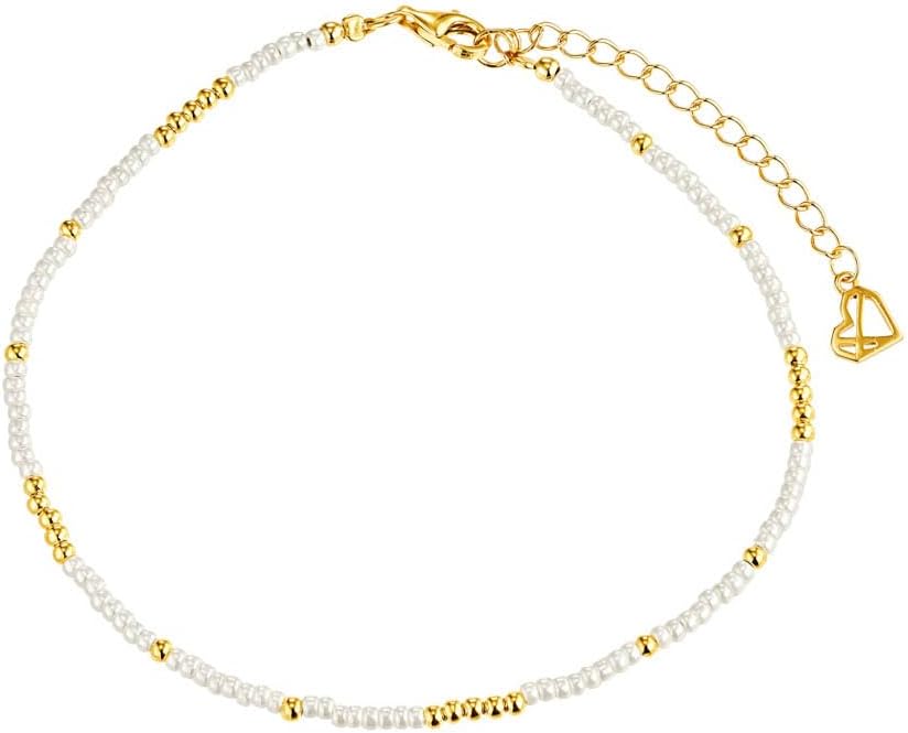 CAITLYNMINIMALIST Dainty Freshwater Pearl Bead 18K Gold Sterling Silver Adjustable Anklet for Women Gift for Her