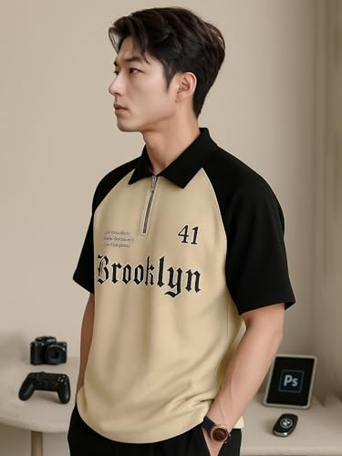 Image of Jump Cuts || Mens || Printed || Polo Neck || Raglan Half Sleeve || Cotton Blend || T-Shirt