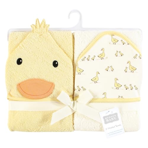 Image of Hudson Baby Unisex Baby Cotton Poly Animal Face Hooded Towel, Yellow Duck, One Size