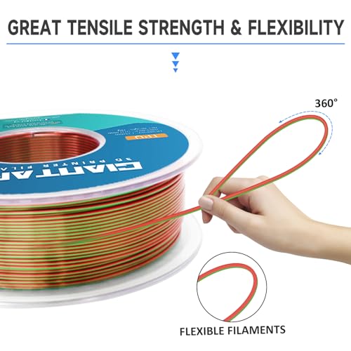 Image of GIANTARM 3D Printer Filament,Shiny Silk Red Green Dual PLA Filament,1.75mm Dimensional Accuracy + /-0.02mm, 1080 Feet per Roll, Vacuum Packaging, for Most 3D FDM Printer