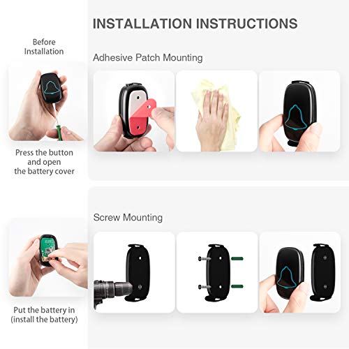 Wireless Doorbell, Bo Ying Waterproof Door Bell, Easy Install, Operating At 1000Ft Range With 38 Melodies To Choose, Adjustable Volume And Led Flash,1 Push Button(Battery Included)&1 Receiver (Black) #TOP5