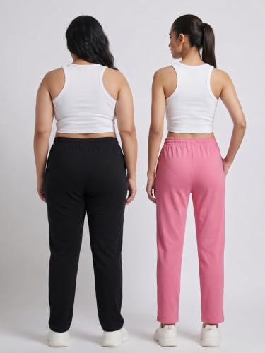 Image of Fflirtygo Cotton Solid Track Pant /Lounge Wear /Pocket Payjama �100% Export Quality Soft Cotton Night Wear /Pocket Pyjama for Women Combo Pack, Black & Blue Pyjama