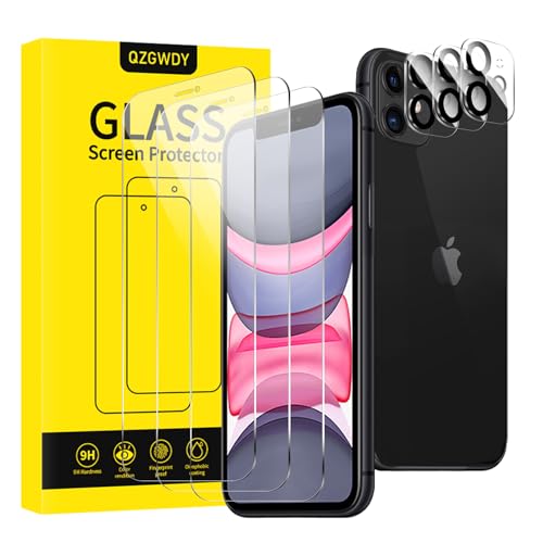QZGWDY Für iPhone 11 für Schutzfolie 3 Stück und 3 Stück Kameraschutzfolien HD Schutzglas Folie Displayschutzfolie Hartglasfolie Gehärtete Glas Displayschutz 9H Härte Bläschenfrei UltraHaltbare