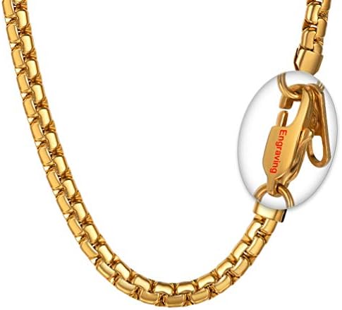 PROSTEEL Men 6MM Box Chain Necklace, 14/18/20/22/24/26/28/30 Inches, 316L Stainless Steel/Gold Plated (with Gift Box, Velvet Pouch)