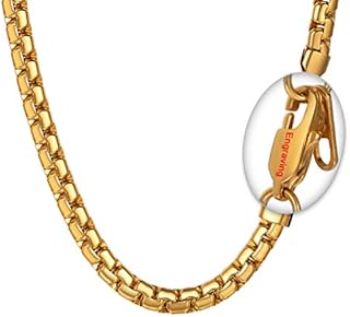 PROSTEEL Men 6MM Box Chain Necklace, 14/18/20/22/24/26/28/30 Inches, 316L Stainless Steel/Gold Plated (with Gift Box, Velvet Pouch)