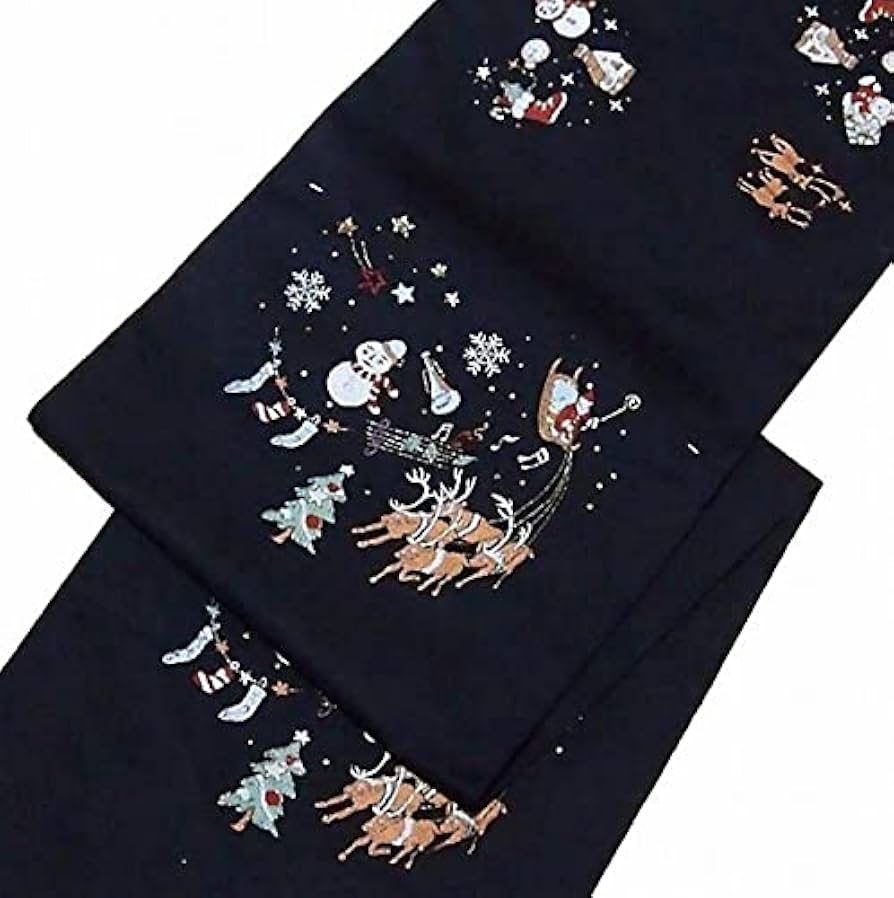 クリスマス　名古屋帯　クリスマスの煙突　刺繍プリント　紺色 Amazon.co.jp: クリスマス お仕立付 正絹九寸名古屋帯 西陣織